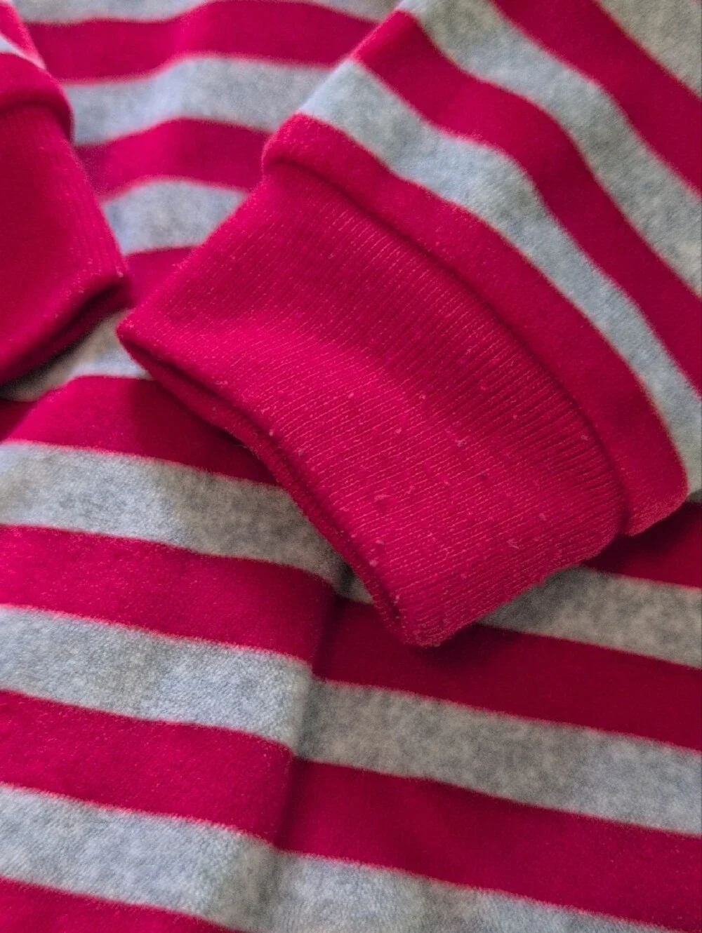 Pink & Gray Striped Kids One-Piece Footed Pajamas with Deer Applique